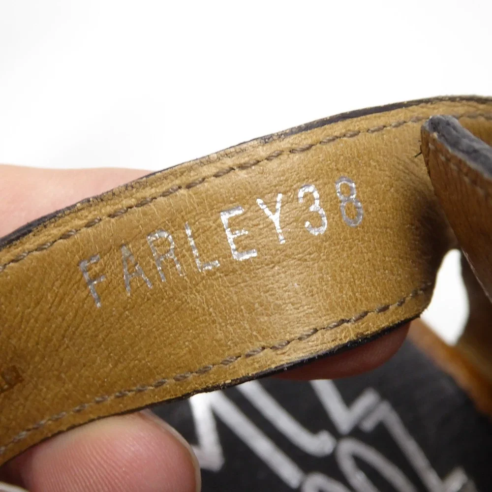 Miz Mooz Womens Farley Wedge Sandals Black Leather Studded Buckle 38 / 7.5